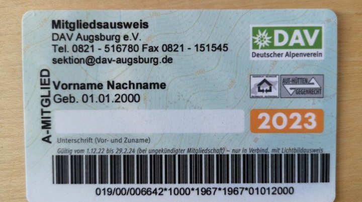 DAV Ausweis 2023_blanko | © DAV Augsburg e.V.